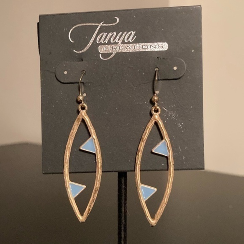 Gold and Blue Geometric Earrings